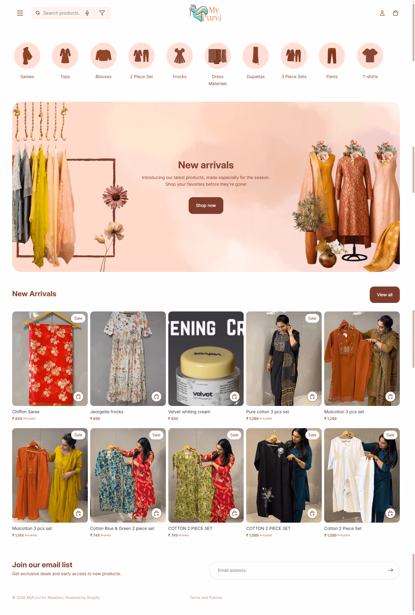 The Reseller by Purvi storefront Growww Tech built, shown top to bottom